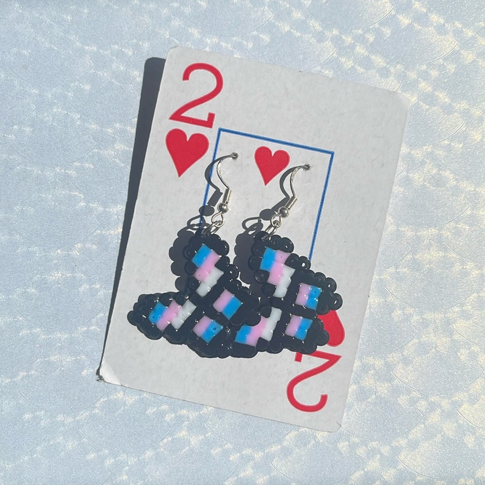 Transgender Flag Butterfly Earrings| Handmade Mini Perler Bead Earrings | PRIDE